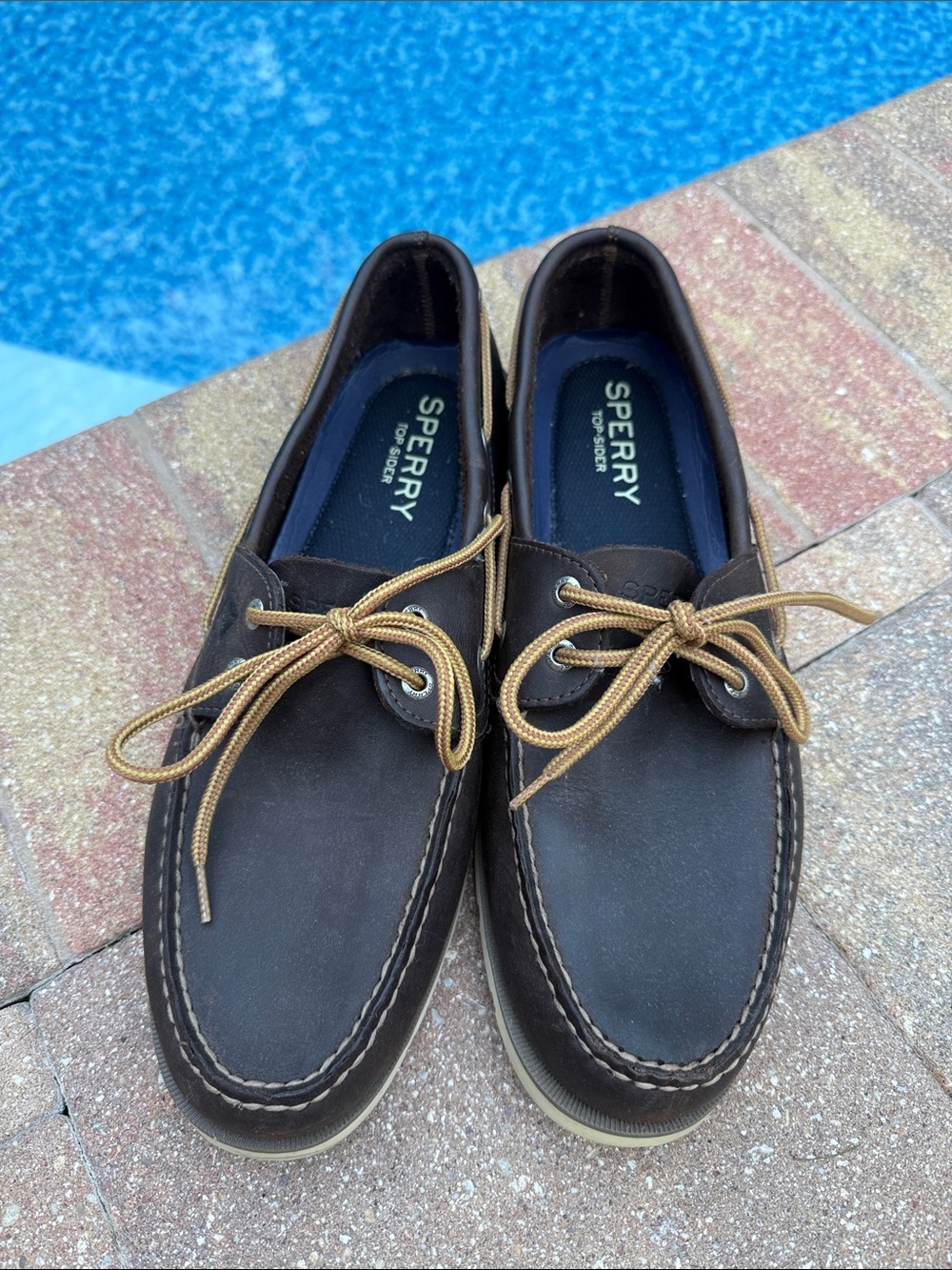 Sperry Dark Brown Leather 2-Eye Boat Shoes with Tan Laces